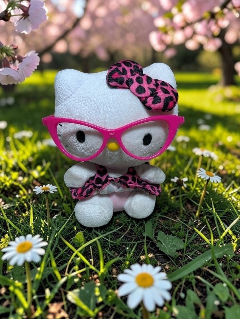 Hello Kitty Kids Sunglasses Plush with Pink Leopard Bow